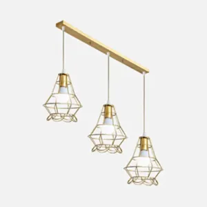 Vintage Gold Metal Pendant Light with Petal Design - 3-Head Caged Hanging Light for Kitchen