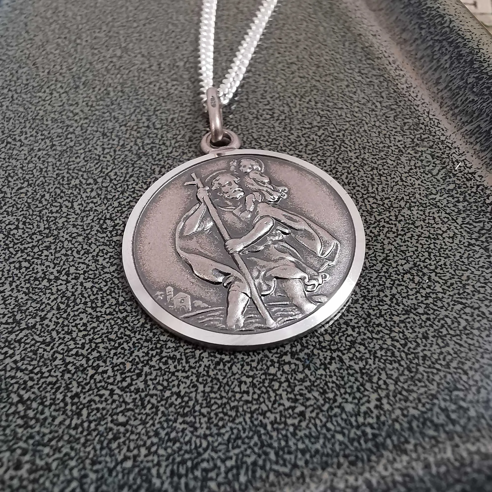 Vintage Style 20mm Personalised Silver St Christopher Necklace