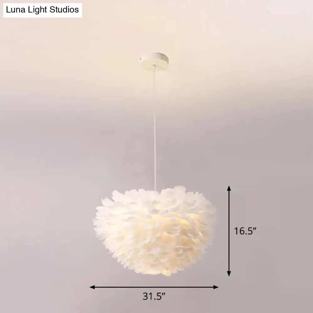 White Nordic Fabric Suspended Pendant Light for Living Room