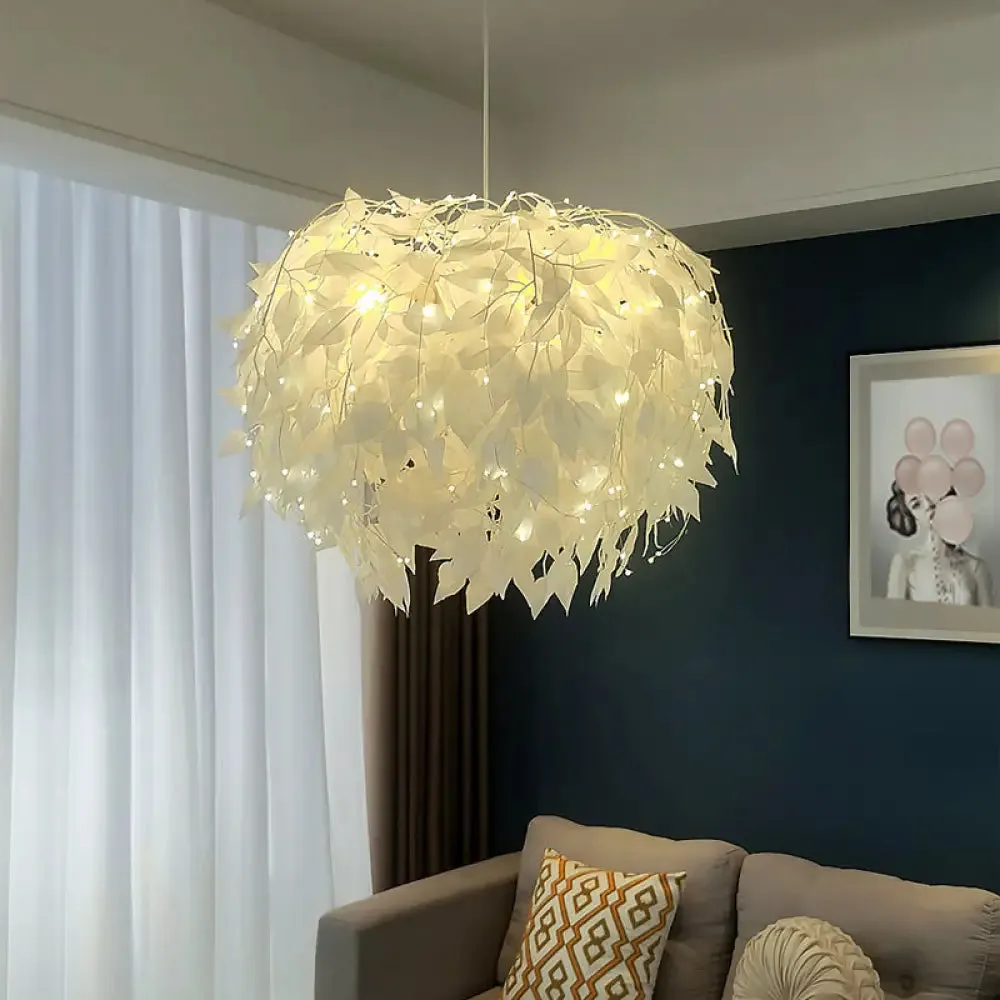 White Nordic Fabric Suspended Pendant Light for Living Room