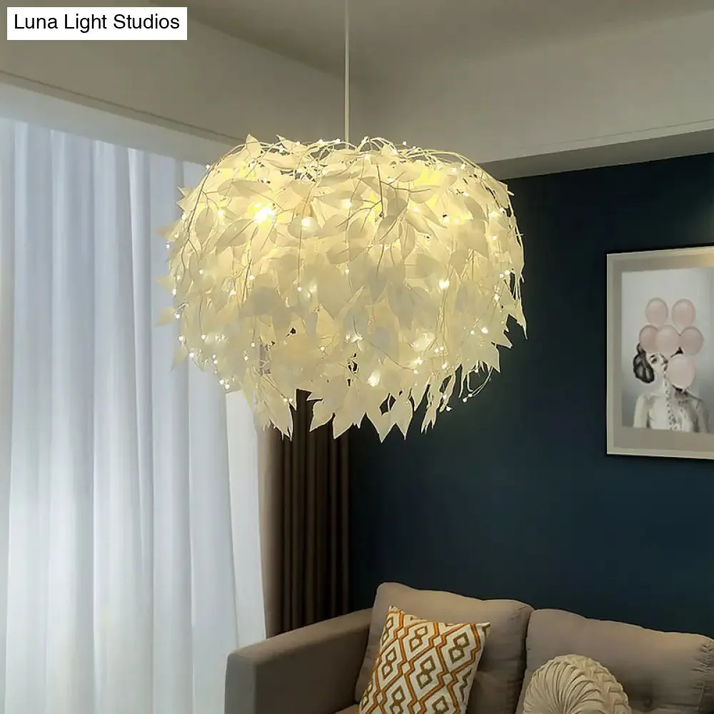 White Nordic Fabric Suspended Pendant Light for Living Room