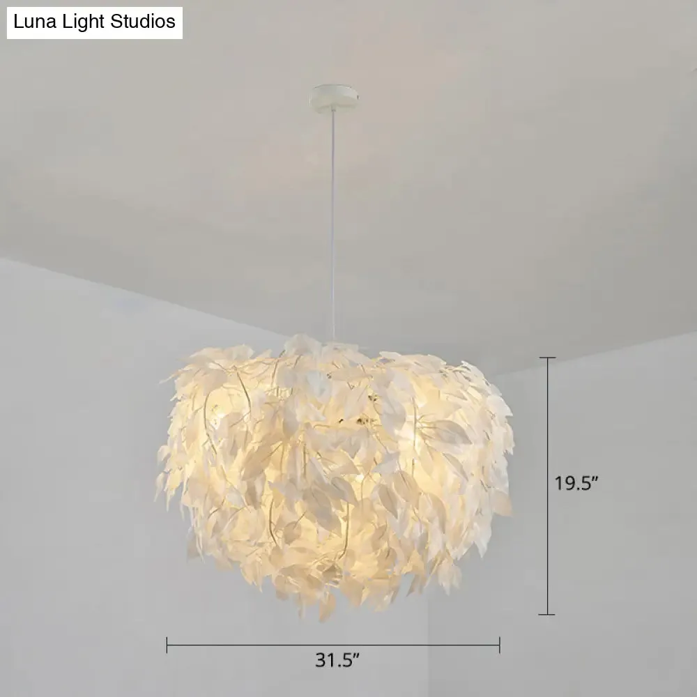 White Nordic Fabric Suspended Pendant Light for Living Room