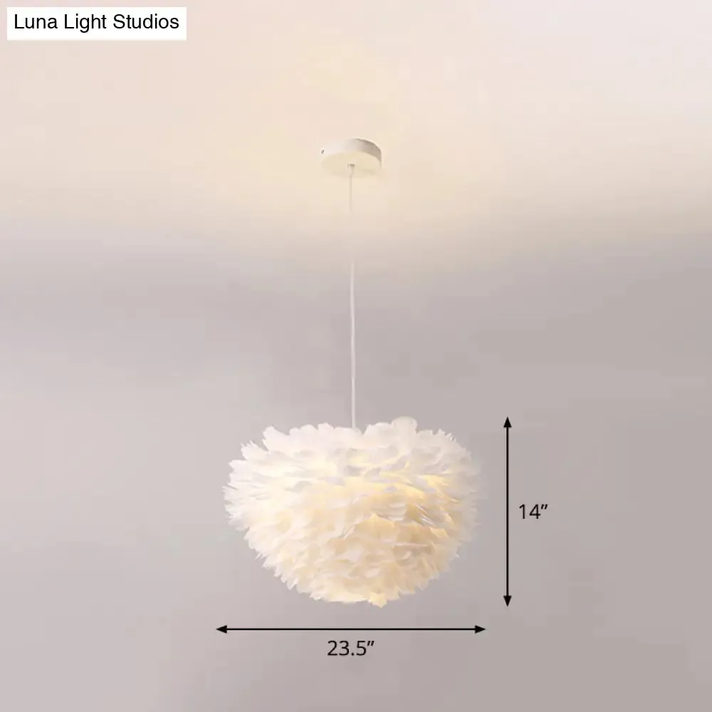 White Nordic Fabric Suspended Pendant Light for Living Room