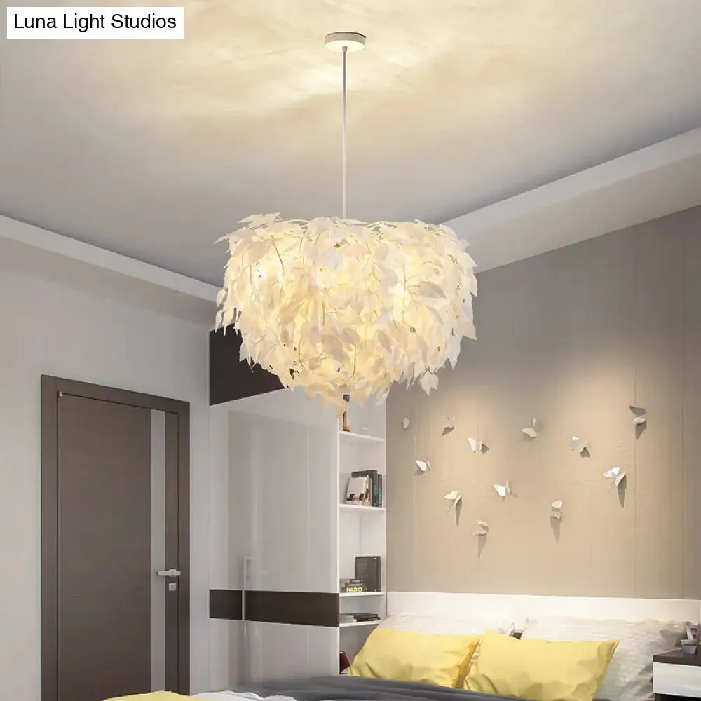 White Nordic Fabric Suspended Pendant Light for Living Room