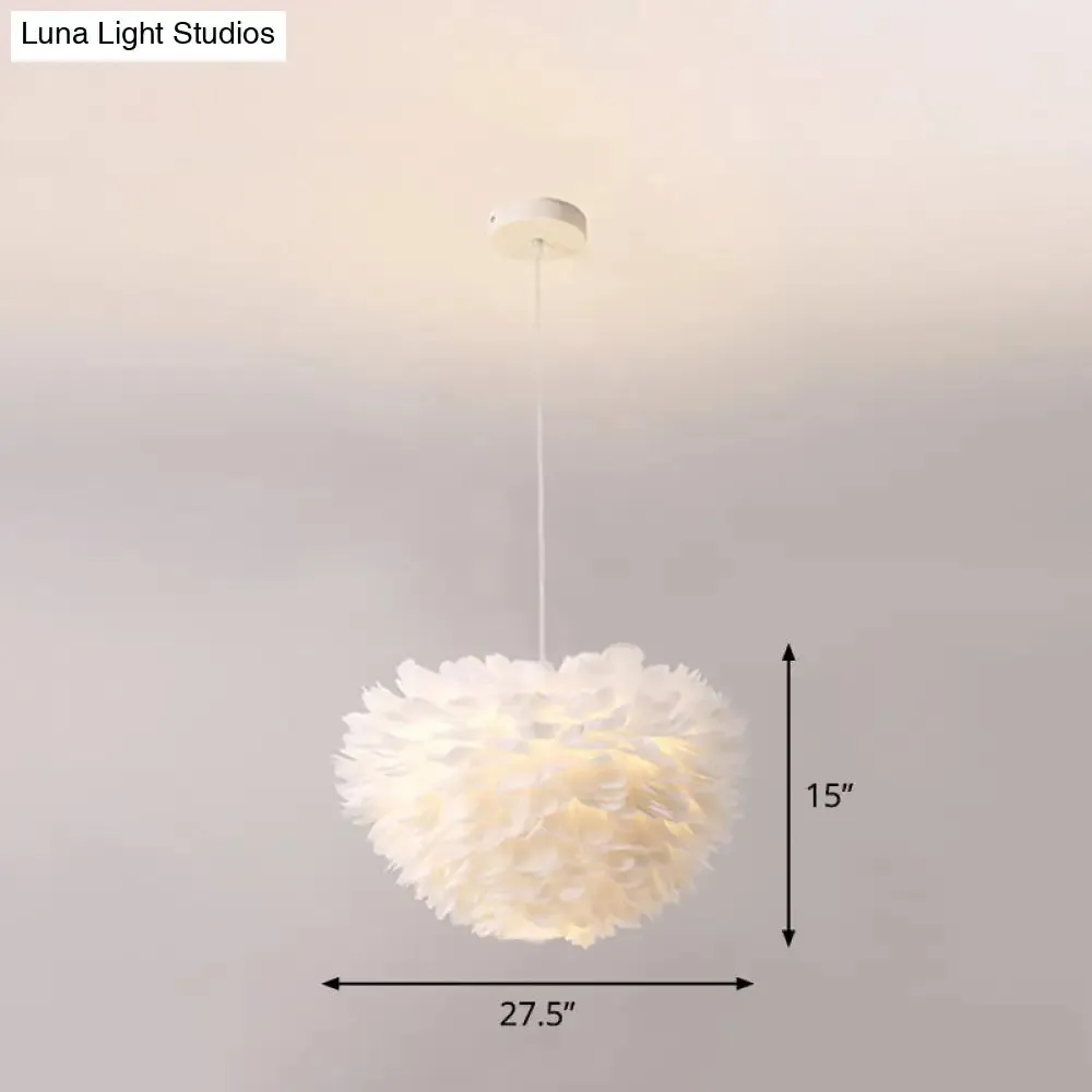 White Nordic Fabric Suspended Pendant Light for Living Room