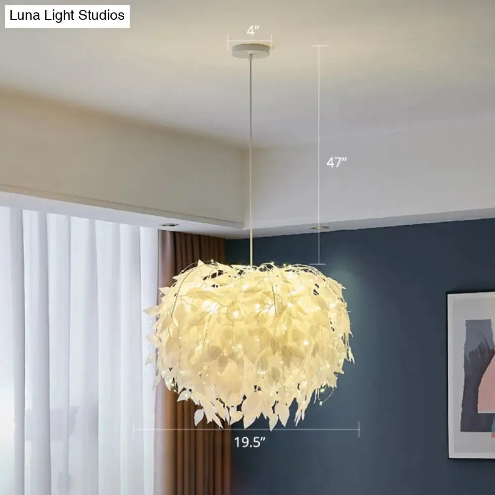 White Nordic Fabric Suspended Pendant Light for Living Room