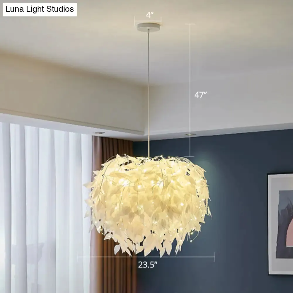 White Nordic Fabric Suspended Pendant Light for Living Room