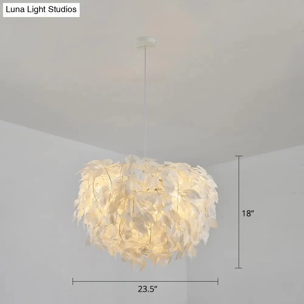 White Nordic Fabric Suspended Pendant Light for Living Room