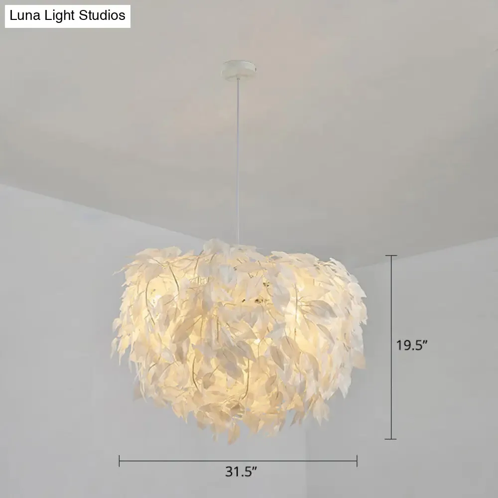 White Nordic Fabric Suspended Pendant Light for Living Room