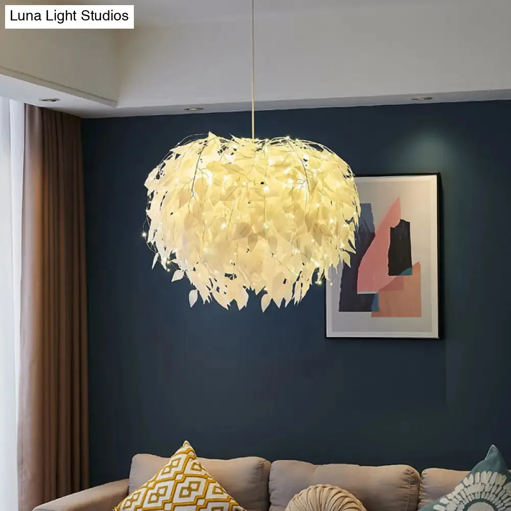 White Nordic Fabric Suspended Pendant Light for Living Room