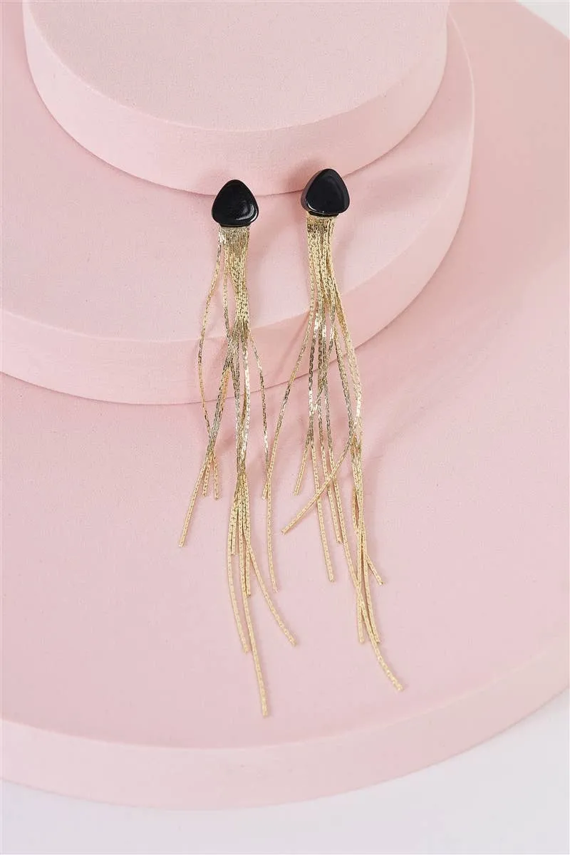 Wholesale Long Tassel Drop Earrings - Black/Gold