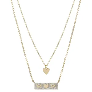 Women's 14Kt Gold Flash Plated Crystal "Mom" Heart Layered Pendant Necklace