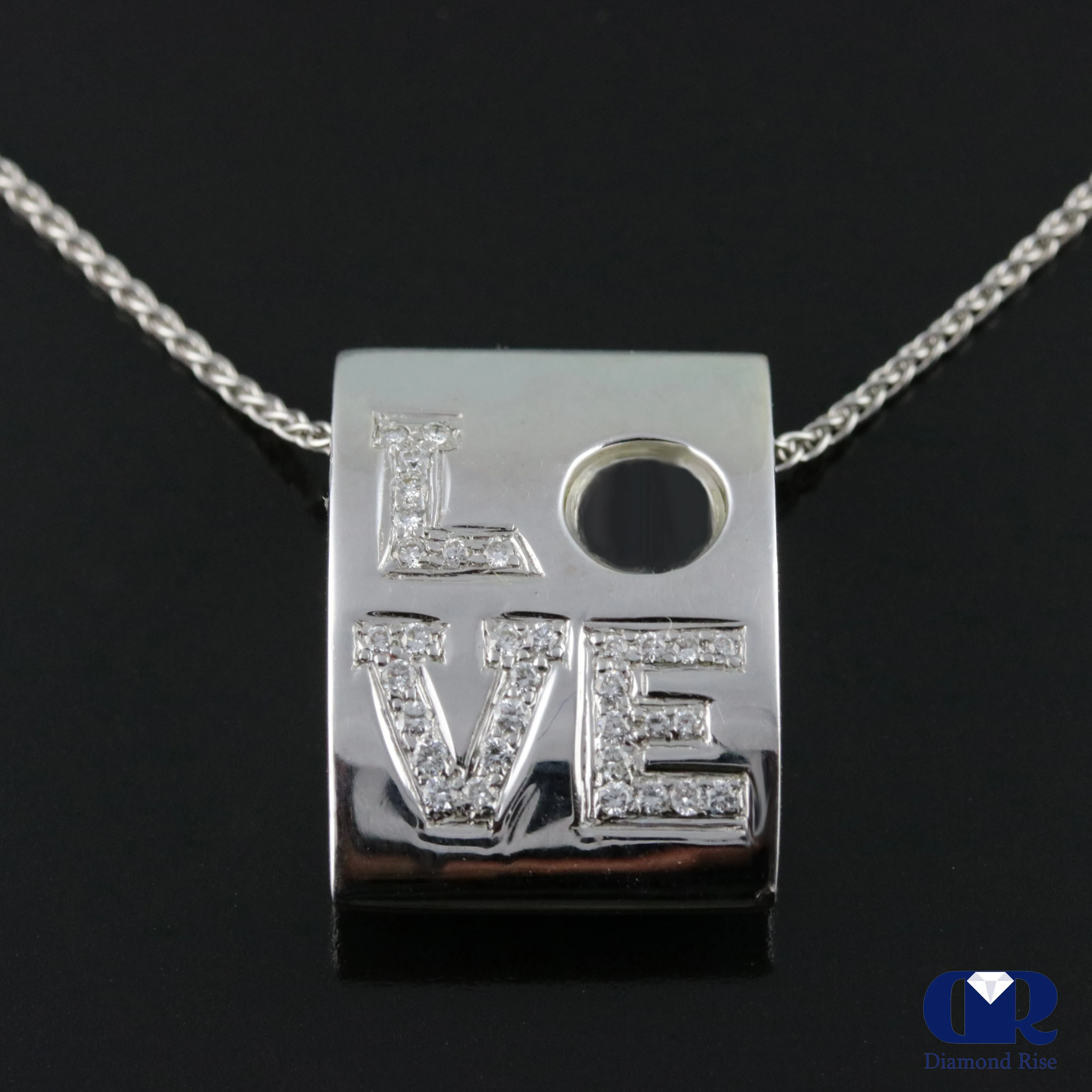 Women's Diamond LOVE Letter Rectangle Shaped Pendant Necklace 18K White Gold