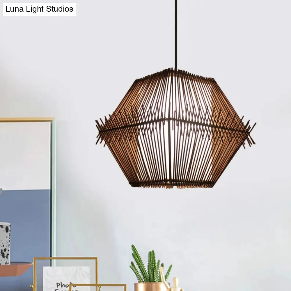 Woven Bamboo Pendant Ceiling Light - Contemporary 1-Head Wood Drop with/without Shade