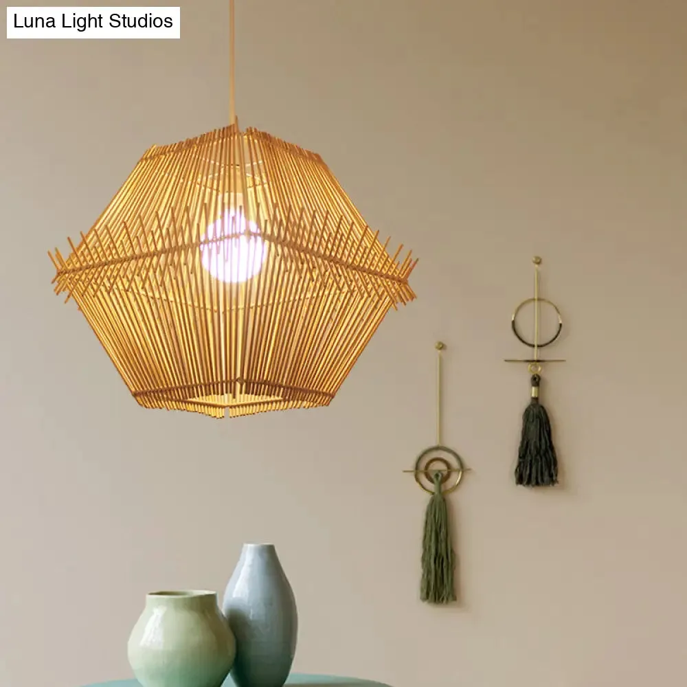 Woven Bamboo Pendant Ceiling Light - Contemporary 1-Head Wood Drop with/without Shade