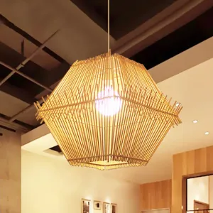 Woven Bamboo Pendant Ceiling Light - Contemporary 1-Head Wood Drop with/without Shade