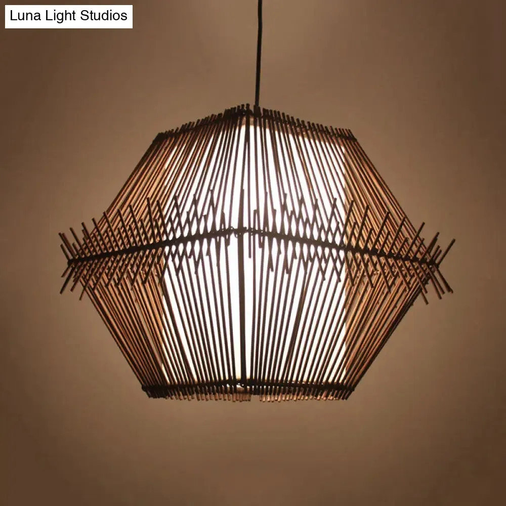 Woven Bamboo Pendant Ceiling Light - Contemporary 1-Head Wood Drop with/without Shade