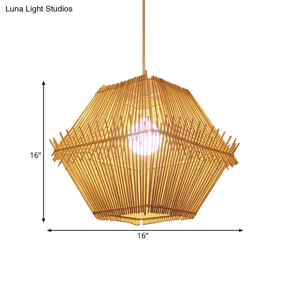 Woven Bamboo Pendant Ceiling Light - Contemporary 1-Head Wood Drop with/without Shade