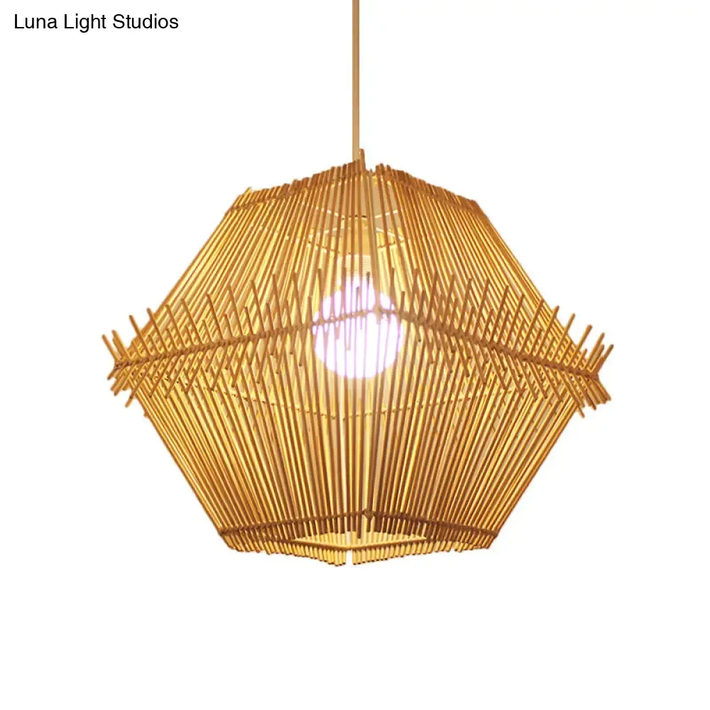 Woven Bamboo Pendant Ceiling Light - Contemporary 1-Head Wood Drop with/without Shade