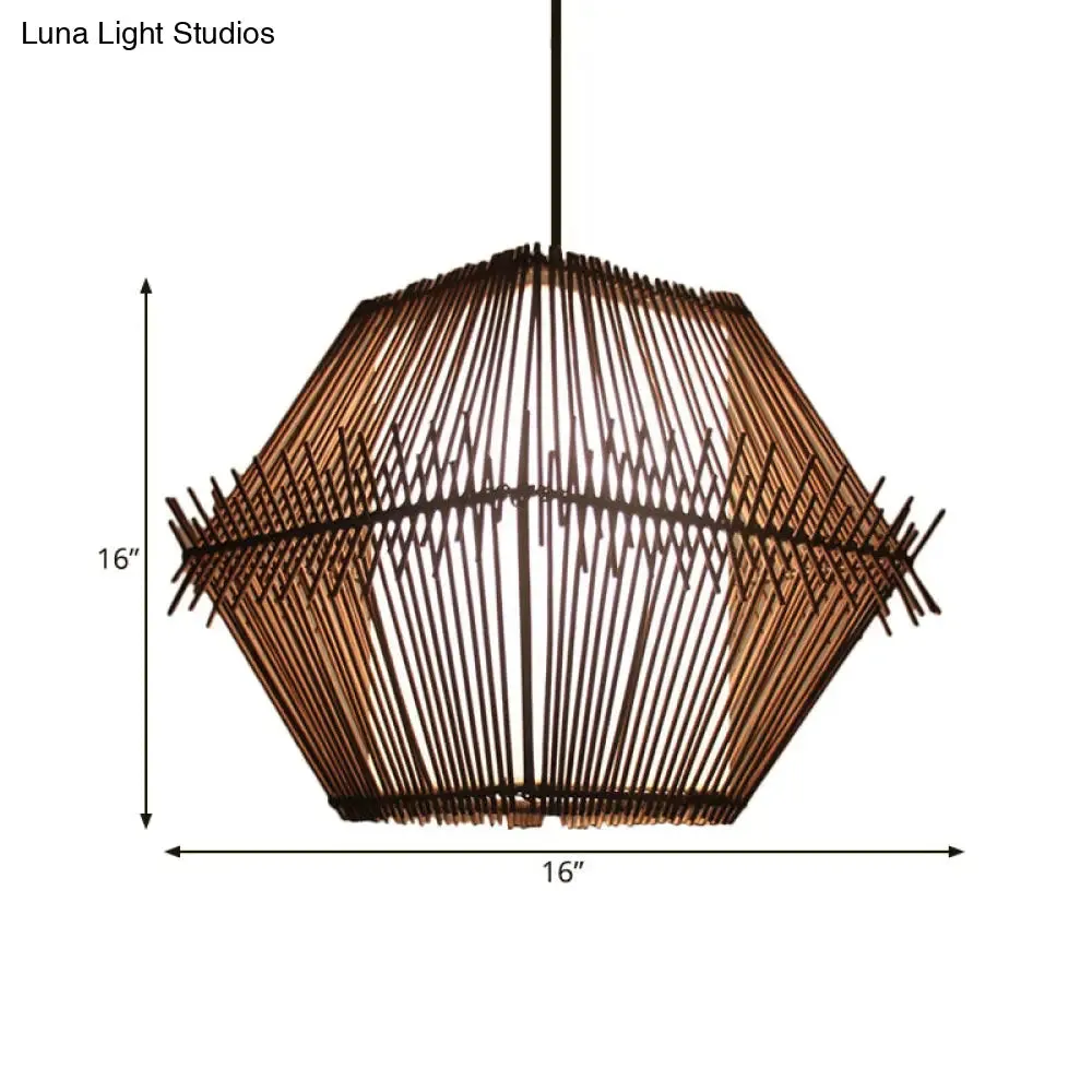 Woven Bamboo Pendant Ceiling Light - Contemporary 1-Head Wood Drop with/without Shade