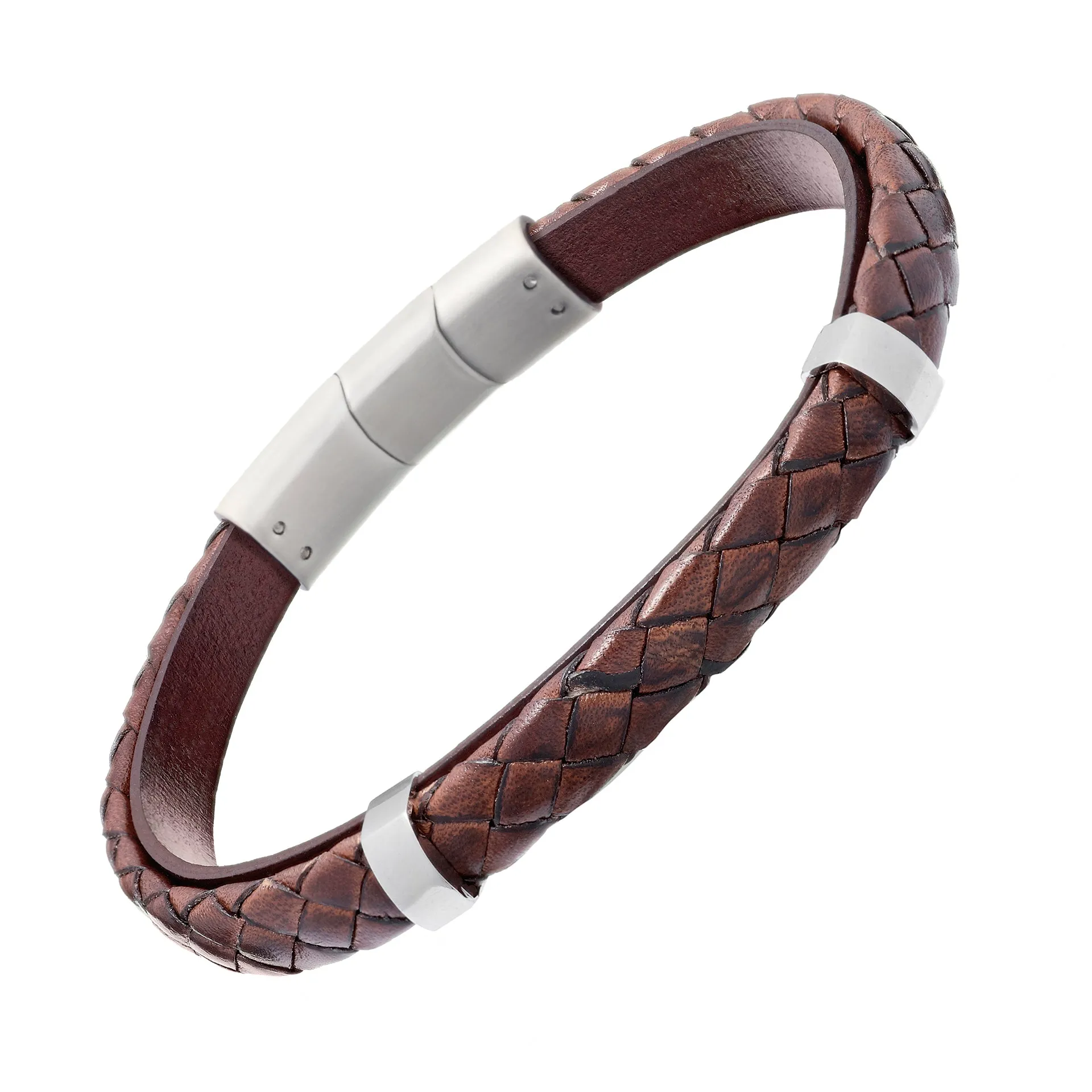 Woven Double Steel Leather Bracelet