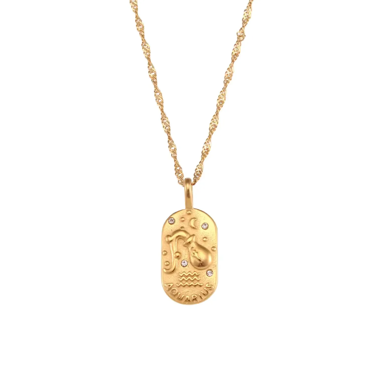 Zodiac Embossed Necklace w/ Cubic Zircons