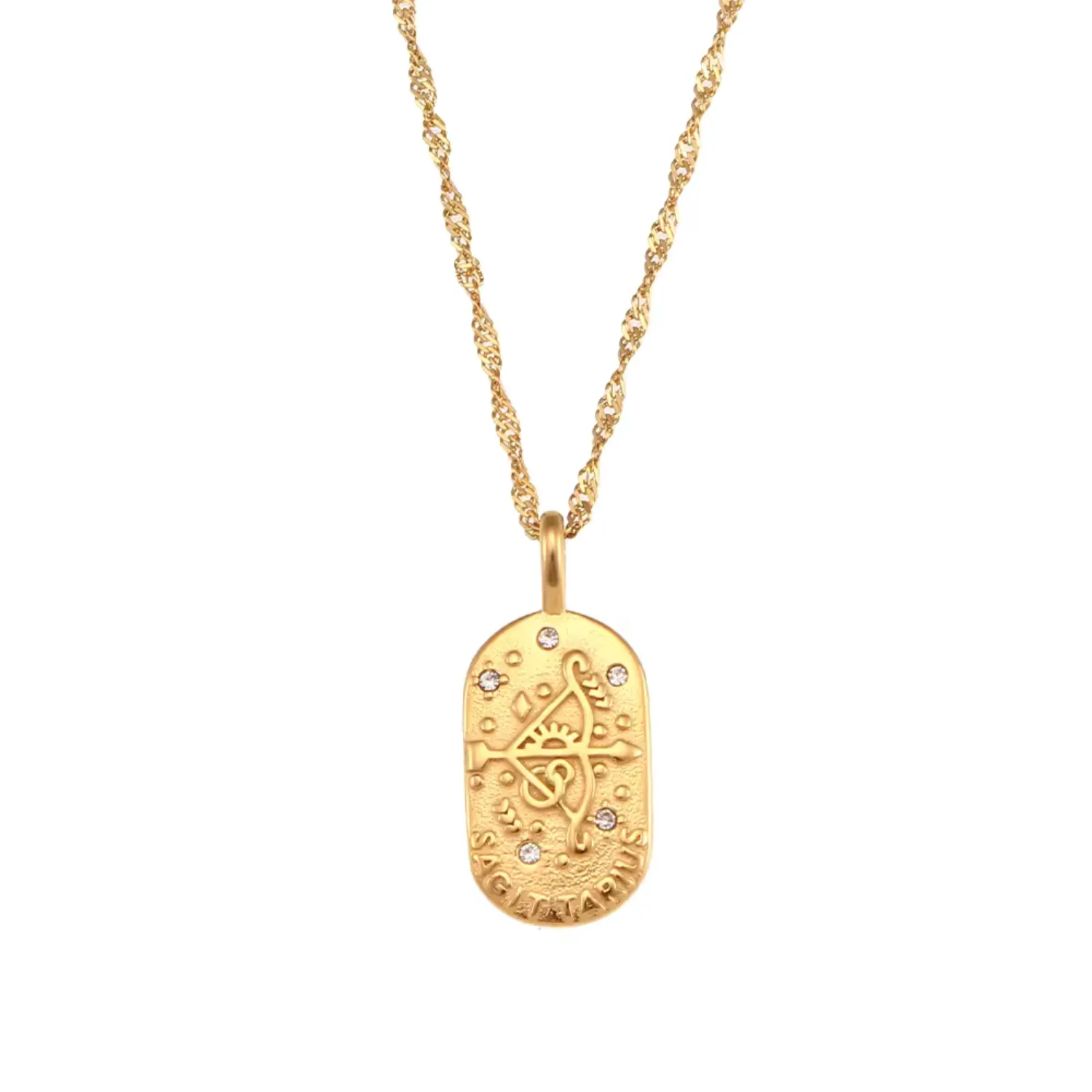 Zodiac Embossed Necklace w/ Cubic Zircons