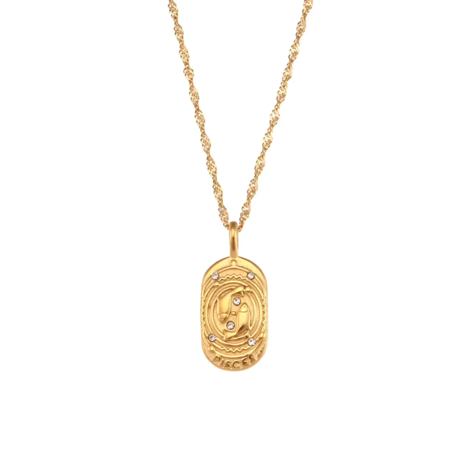 Zodiac Embossed Necklace w/ Cubic Zircons