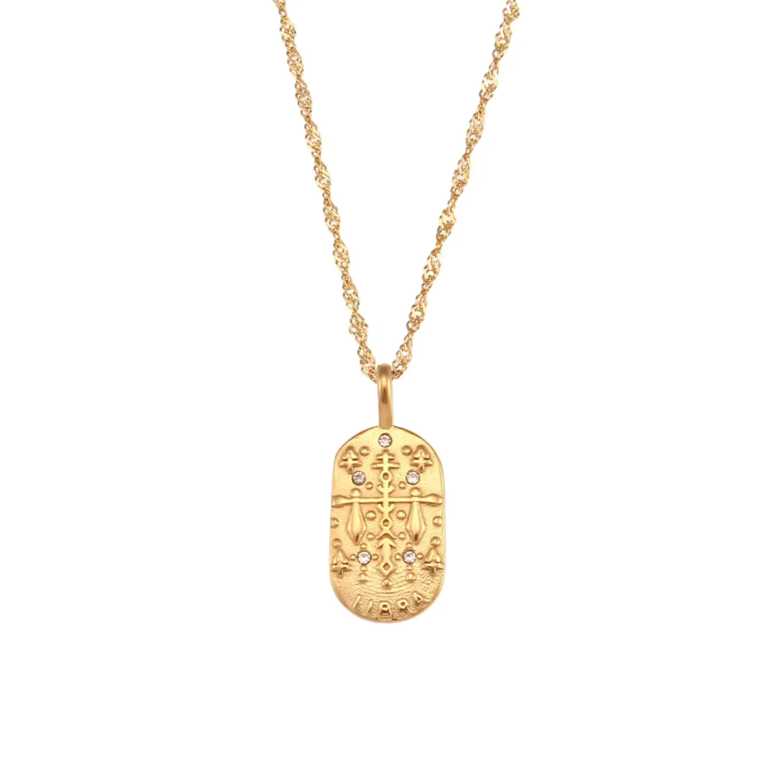 Zodiac Embossed Necklace w/ Cubic Zircons