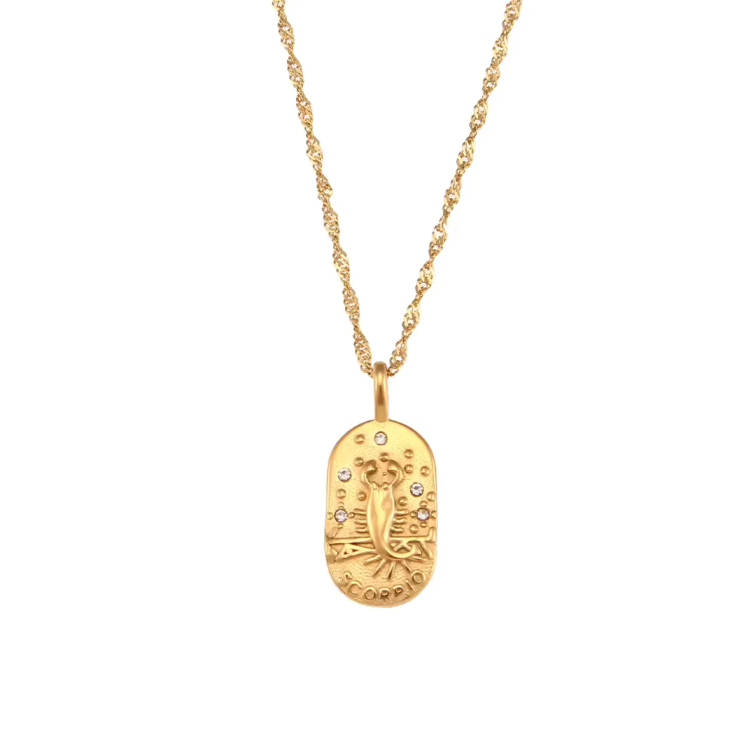 Zodiac Embossed Necklace w/ Cubic Zircons