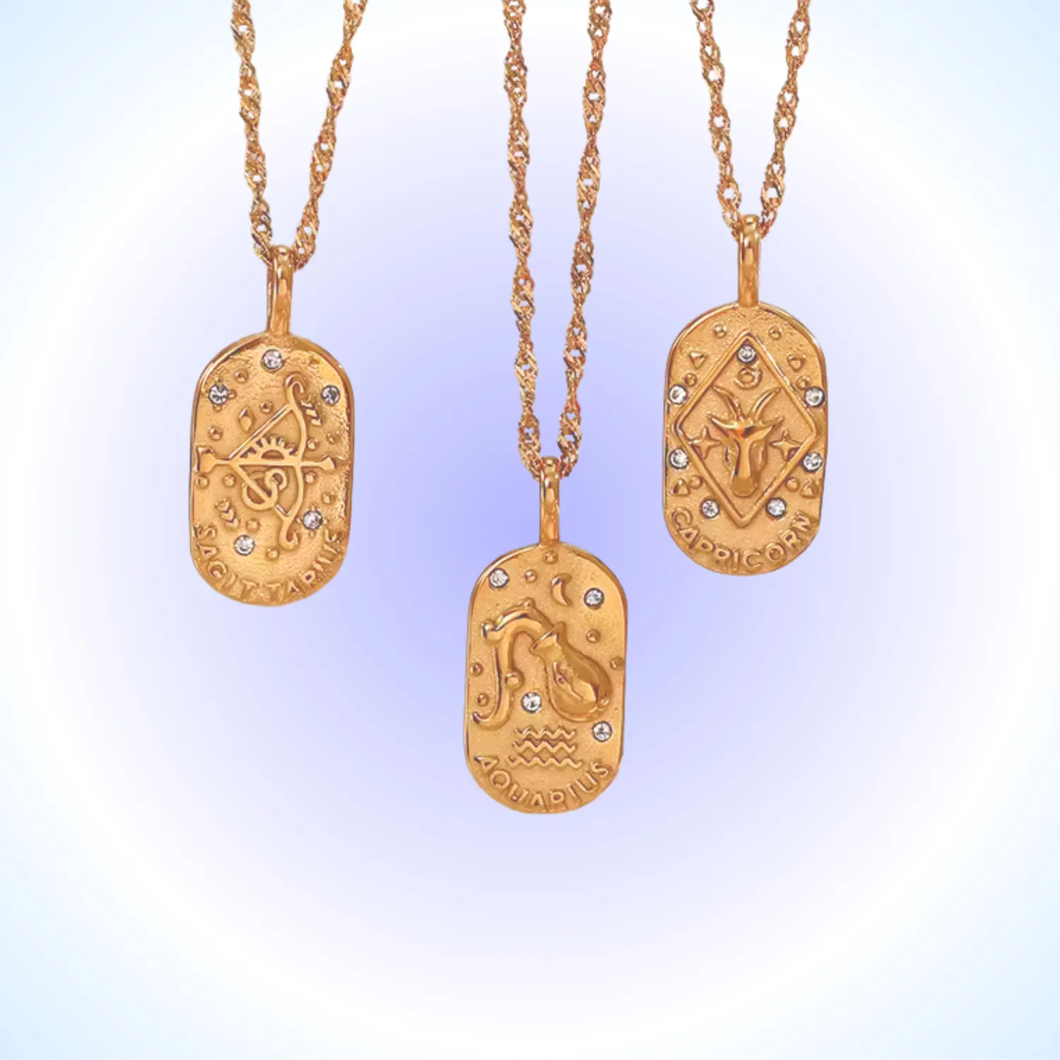 Zodiac Embossed Necklace w/ Cubic Zircons